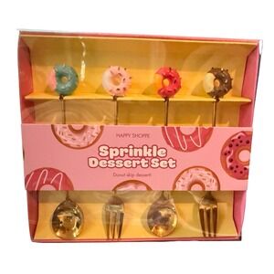 NIB Happy Shoppe Sprinkle Dessert Set Donut Spoon Fork Party Picks Kawaii